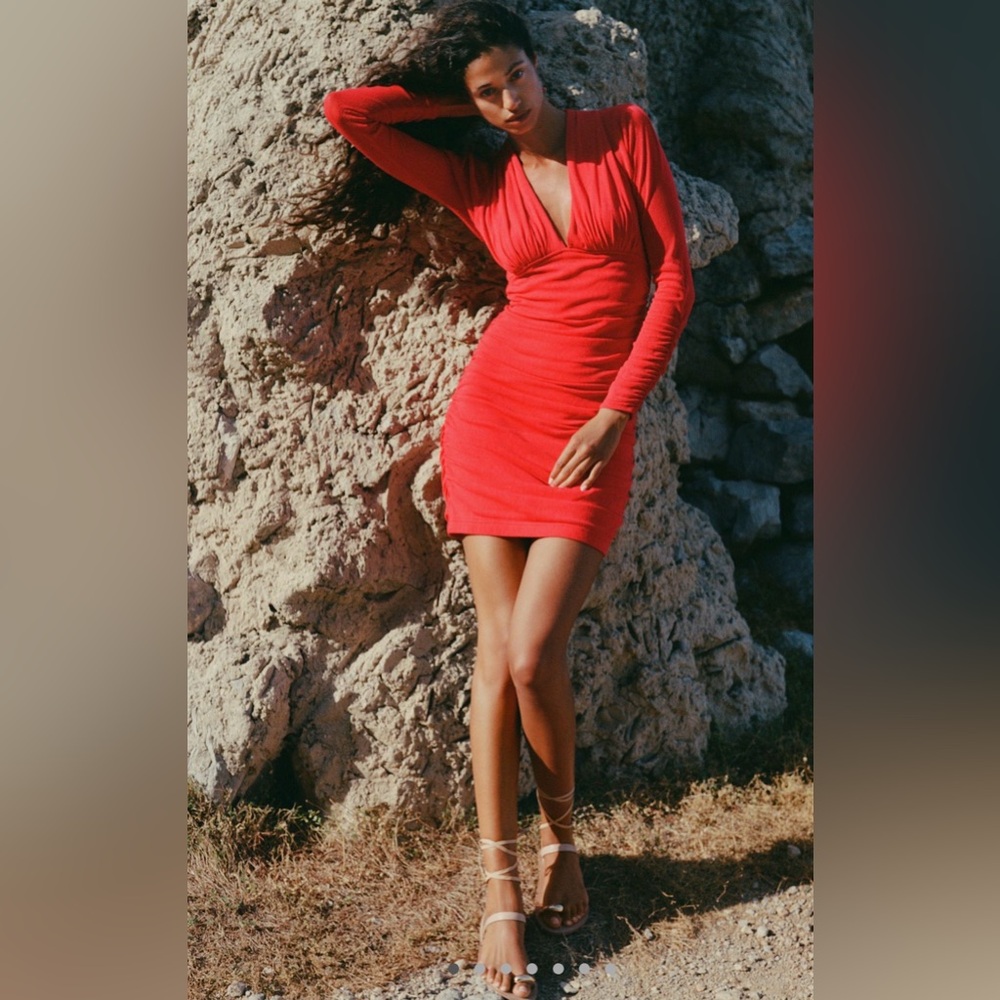 Anthropologie Vibrant Red Long Sleeve Dress